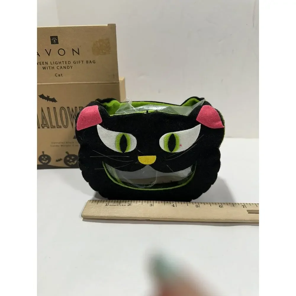 Halloween Lighted Felt‎ Black Cat gift bag NO CANDY 2007 Avon